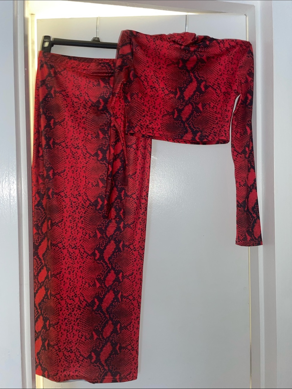 Red Snake-Print Midi Skirt Set